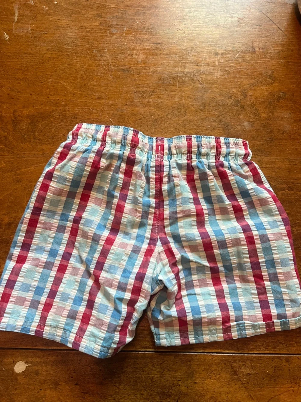 Cat & Jack Boys 5T Plaid Swim Trunks Red Blue White Seersucker